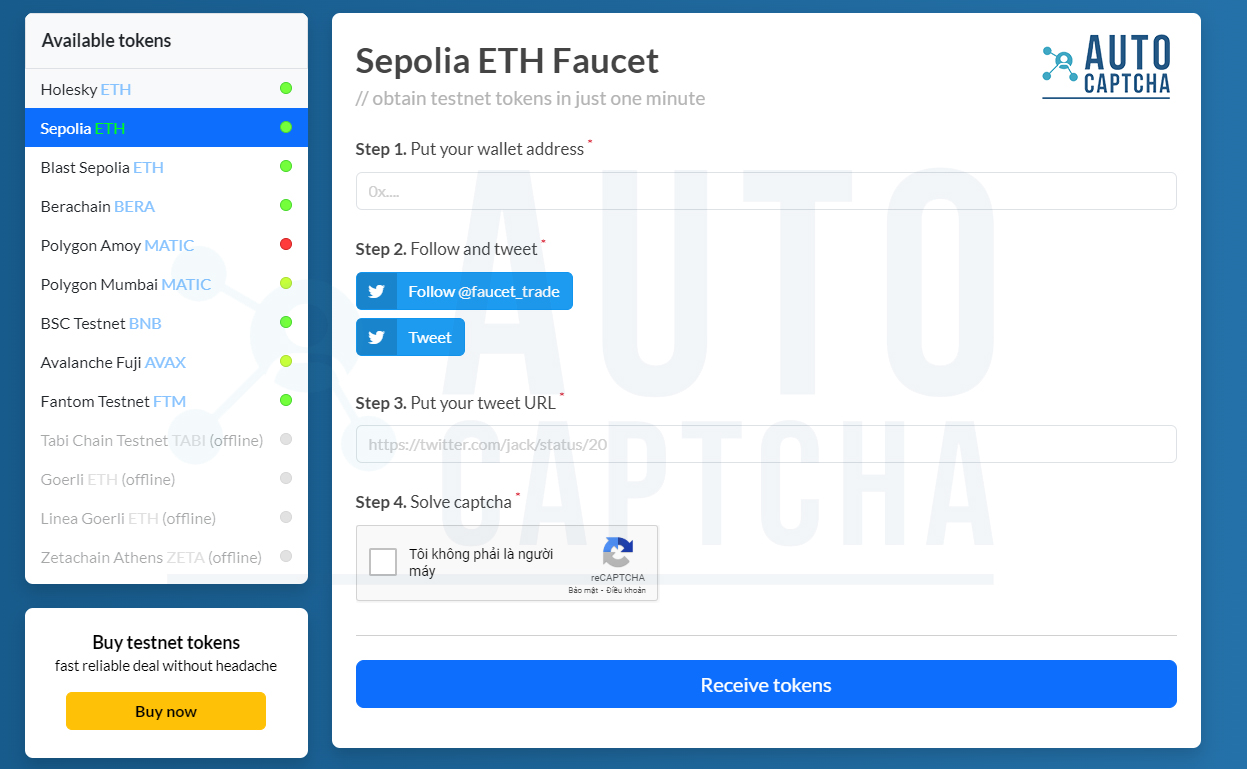 Giải reCatpcha v2 trên faucet.trade