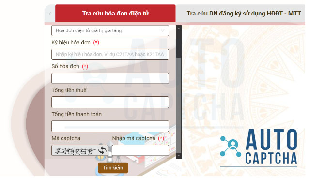 Giải Captcha Tra cứu hóa đơn điện tử