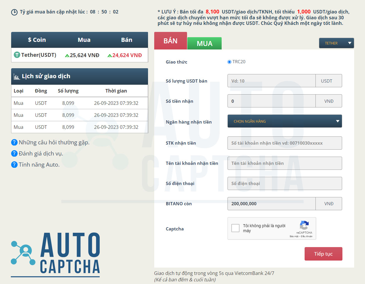 Dịch Vụ Giải Recaptcha v2 trên Bitano.net