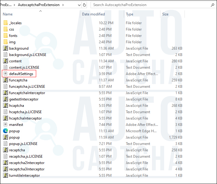 defautSettings Extension Autocaptcha.pro